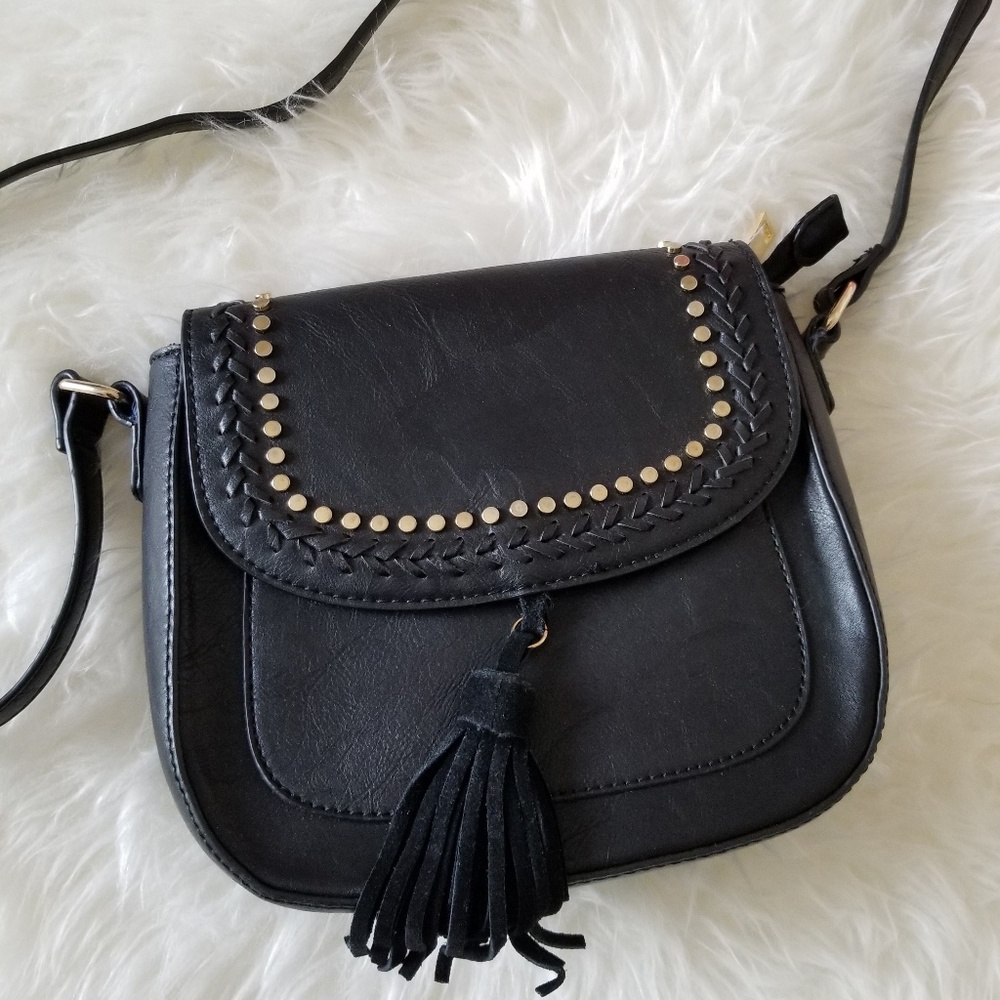 Studded tassle leather crossbody bag